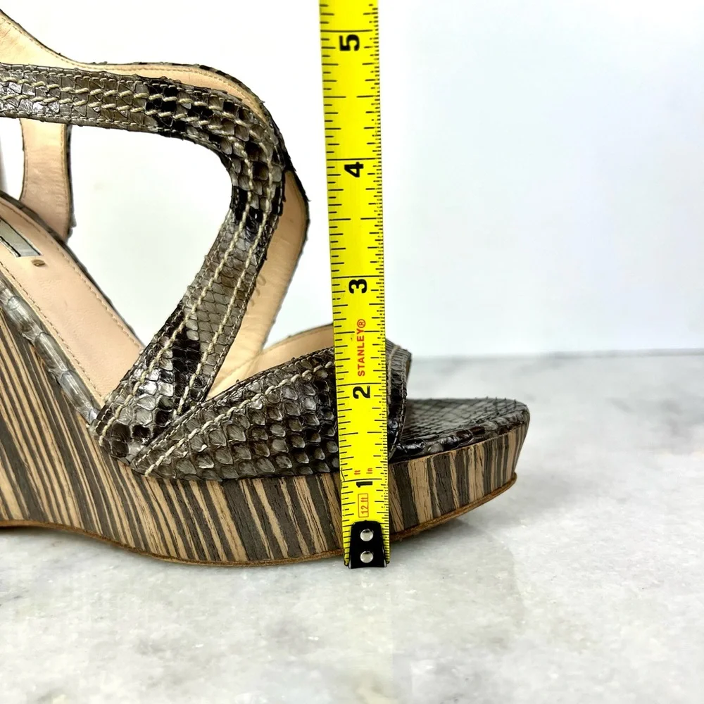 Prada Snakeskin Striped Wooden Heel Wedge Sandal - Picture 3 of 15